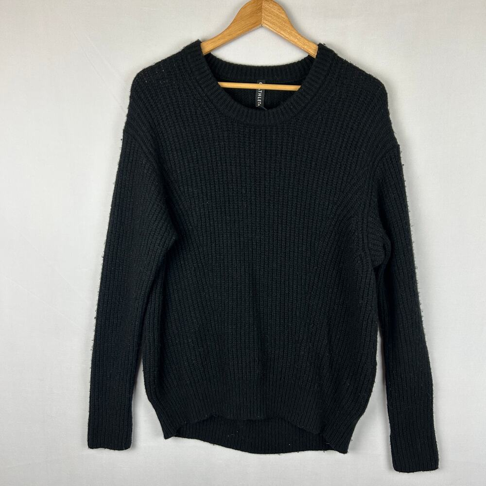 Athleta Cascades Crew Chunky Knit Wool Sweater Black 632076 Women's Size XS